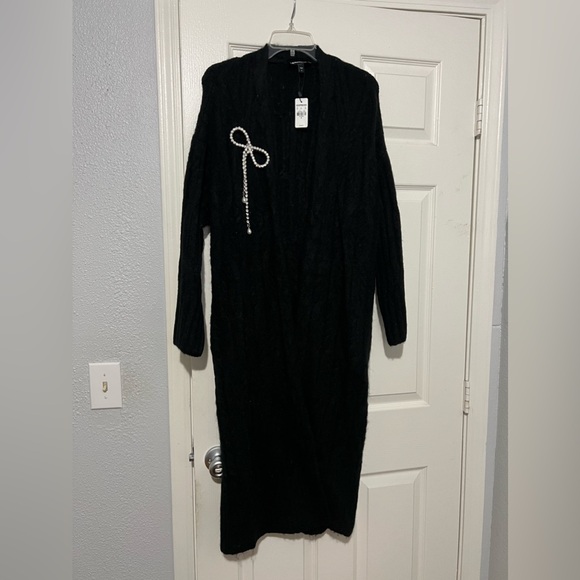 Express Bow Embellished Cable Knit Duster Cardigan - Picture 1 of 4